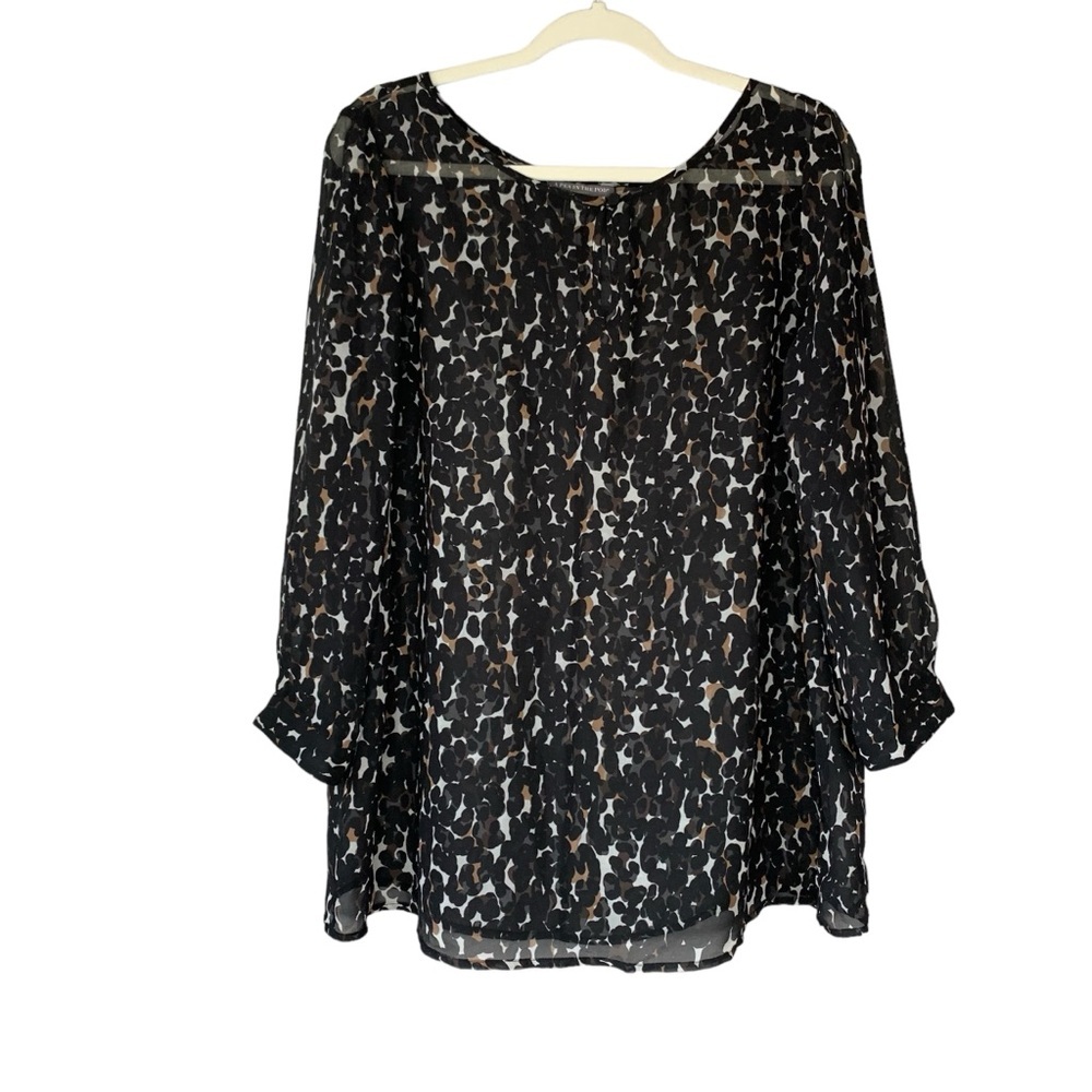 A Pea In The Pod Maternity black sheer leopard blouse with long sleeves.‎ Size L